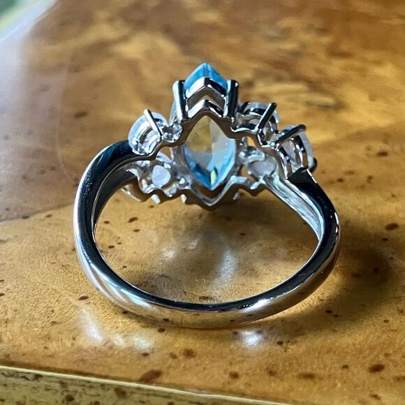 Sky Blue Topaz Rainbow Moonstone Sterling Silver Ring Size 8 - Picture 5 of 9